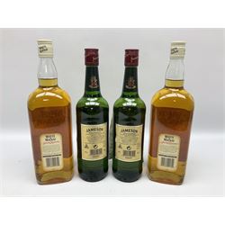 Jameson Irish Triple Distilled whisky, two bottles, 700ml, 40% vol, together with Whyte & Mackay Special Reserve Scotch whisky, two bottles, 1l, 43% vol