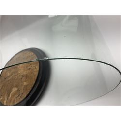 Large glass dome, upon a ebonised circular base, H48cm 