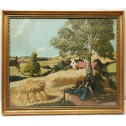 David Tarttelin (Grimsby 1909-): 'Mid Day Rest East Yorkshire', oil on board signed with later hand, titled verso 49cm x 60cm