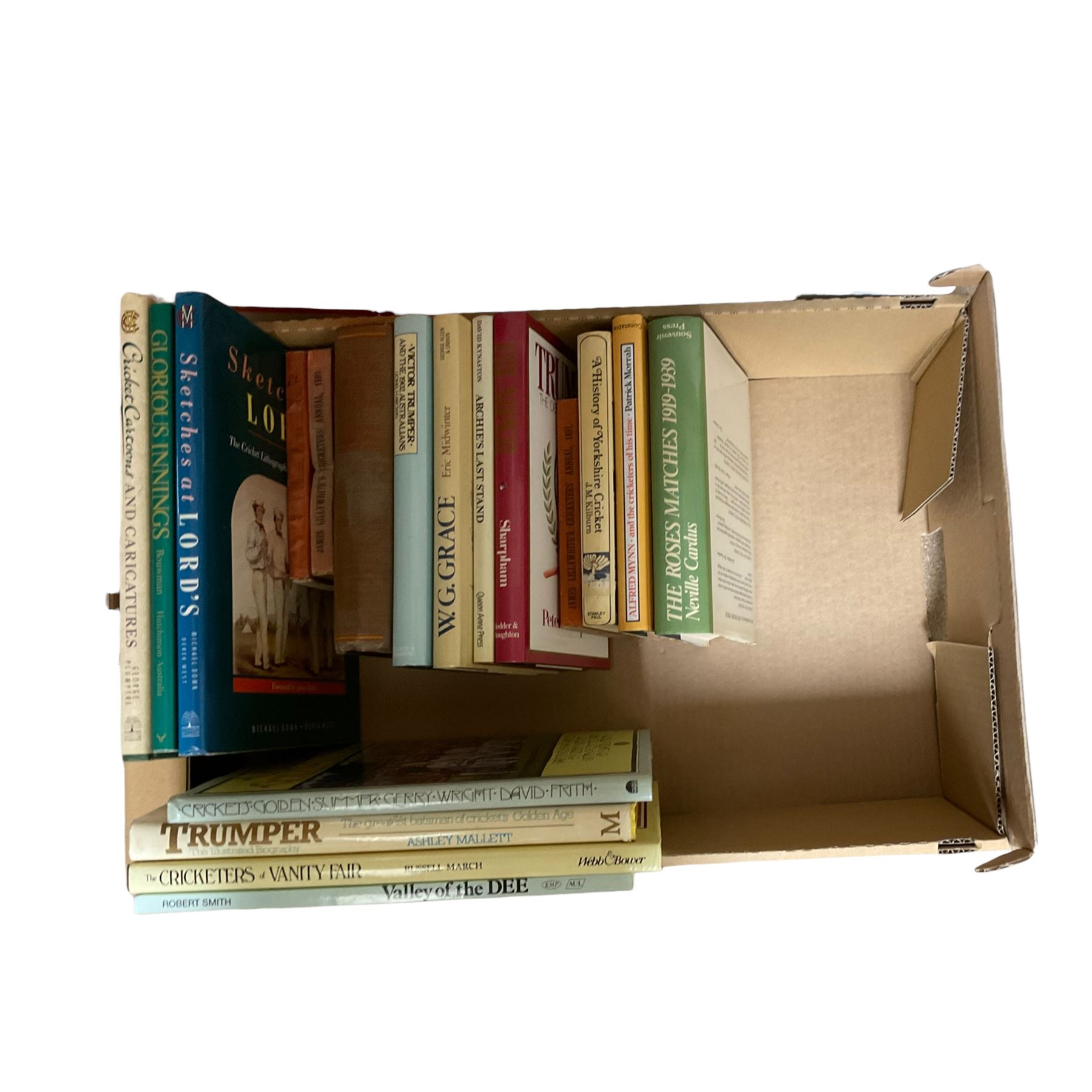 Collection of cricket related books, including The Fight for the Ashes, in three volumes, Wickets and Goals, The Poetry of Cricket etc 