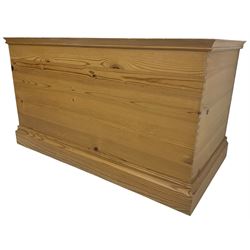 20th century pine blanket chest, rectangular hinged top, on skirted base