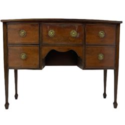 19th century mahogany bow front sideboard, fitted with two cupboards and centre drawer, on square tapering supports with spade feet