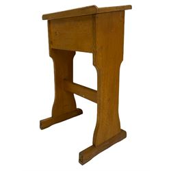 Light oak bookstand with hinged sloped top (W52cm, H76cm), and another similar book stand (W44cm, H78cm)