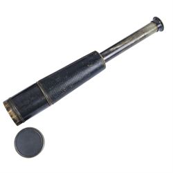 Three-draw telescope by Bailey Birmingham with in-built sun visor, together with a Britains Pride sailor door stop, Castle & Co gimbal compass, HMS Ark Royal plaque and 1992 presentation plaque to the Admiral of the Humber from the HMS Iron Duke