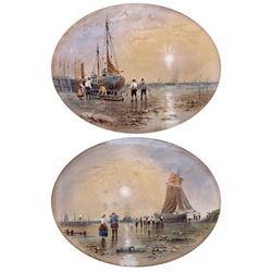 R Beatty (19th century): 'Near Flamborough', pair oval watercolours signed 18cm x 22cm (2)