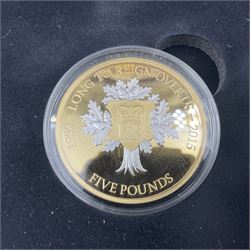 Queen Elizabeth II Bailiwick of Jersey 2015 'H.M. Queen Elizabeth II The Longest Reigning Monarch' gold proof five pound coin, cased with certificate