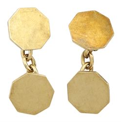 Pair of 9ct gold octagon shaped cufflinks, Birmingham 1973