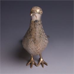 Mid 20th century Iranian silver model of bird, with engraved feathers, stamped with lion with scimitar to underside of tail, H11cm