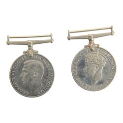 WWII trio, War medal, 1939-45 star and Atlantic star, awarded to Albert Harris R.N, together with WWII trio, War medal, 1939-45 star and The African Star, awarded to Pilot Officer P Eastman and another war and defence medal     