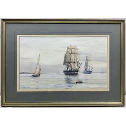 John Steven Dews (British 1949-): 'Hull Whaler passing Spurn Head', watercolour signed, titled and dated '82 on label verso 27cm x 45cm 
Provenance: private East Yorkshire collection; with E Stacy-Marks, Eastbourne, label verso