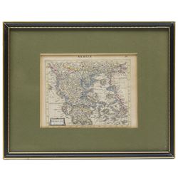 Pieter van den Keere (Flemish 1571-1646): 'Graecia', 17th century engraved map with hand-colouring of Greece and the Aegean Sea pub. Bertius' 'Tabularum Geographicarum Contractarum', 16cm x 20cm; Jean Denis Barbie du Bocage (French 1760-1825): 'Plan des Environs d'Athenes Pour le Voyage du Jeune Anacharsis', 18th century engraved map of Athens and the surrounding area 18cm x 23cm (2)