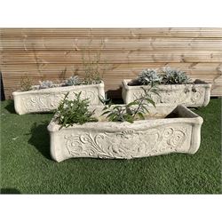 Set of three composite stone rectangular curved front planters  - THIS LOT IS TO BE COLLECTED BY APPOINTMENT FROM DUGGLEBY STORAGE, GREAT HILL, EASTFIELD, SCARBOROUGH, YO11 3TX