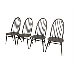 Ercol - set four dark elm 'Quaker Back Windsor Dining Chairs', hoop and stick backs