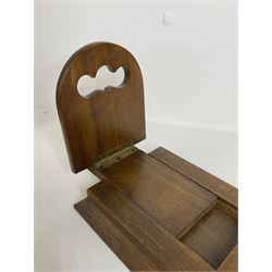 Victorian Betjemann oak book slide, of typical form, the curved hinged and sliding supports with mounted brass Gothic strapwork, stamped Betjemann's Patent 18026, H16.5cm W34cm D15cm