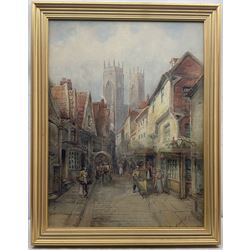 Frederick William Booty (British 1840-1924): Stonegate looking towards York Minster, watercolour signed and dated 1912, 71cm x 53cm