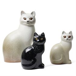 Lisa Larson (1931-2024) for Gustavberg, set of three stoneware cats, in black and grey col...
