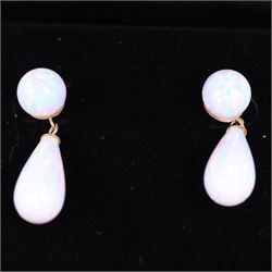 Pair of 9ct gold opal pendant earrings, boxed