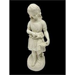 19th century Copeland Parian Ware figure, Young England's Sister, modelled as a girl holding a book, impressed 'Young England' to base, H39cm