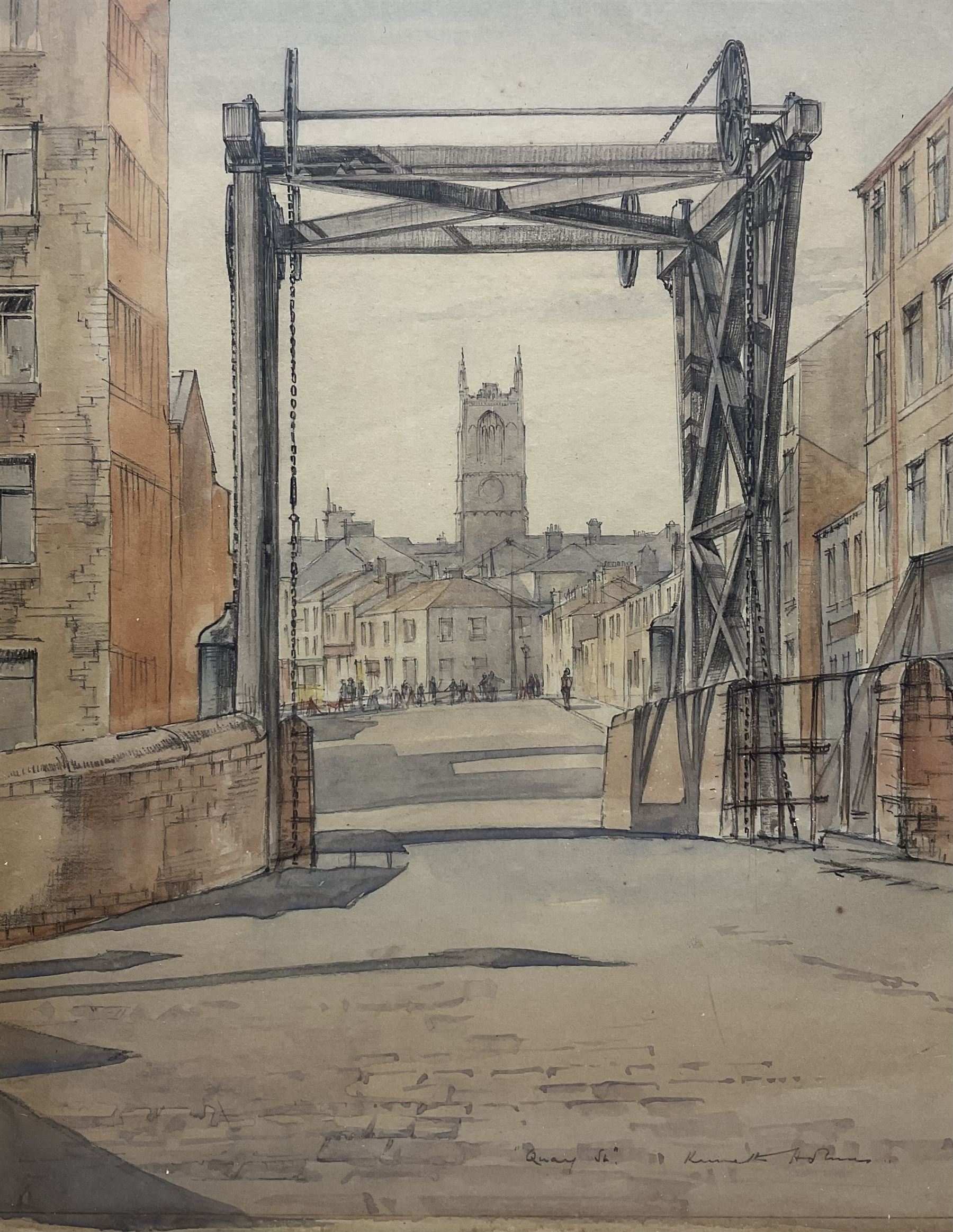 Kenneth Holmes (British 1902-?): 'Quay Street', watercolour signed and titled 37cm x 29cm 