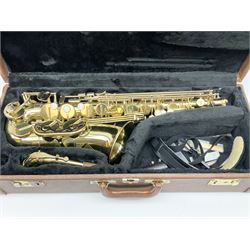 Trevor J. James & Co. 'The Horn' brass alto saxophone, serial no.T04498, H68cm in fitted carrying case