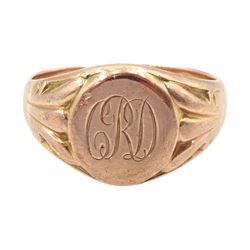 9ct rose gold signet ring, with engraved initial 'CRD', stamped