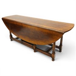 Titchmarsh & Goodwin - oak dropleaf wake table, large leaves with gateleg action, raised o...