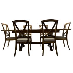 Willis & Gambier - mango wood and flagstone extending dining table with additional leaf, and set six dining chairs 