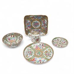 Collection of 19th century Cantonese famille rose tableware, including teapot, bowl, plate...