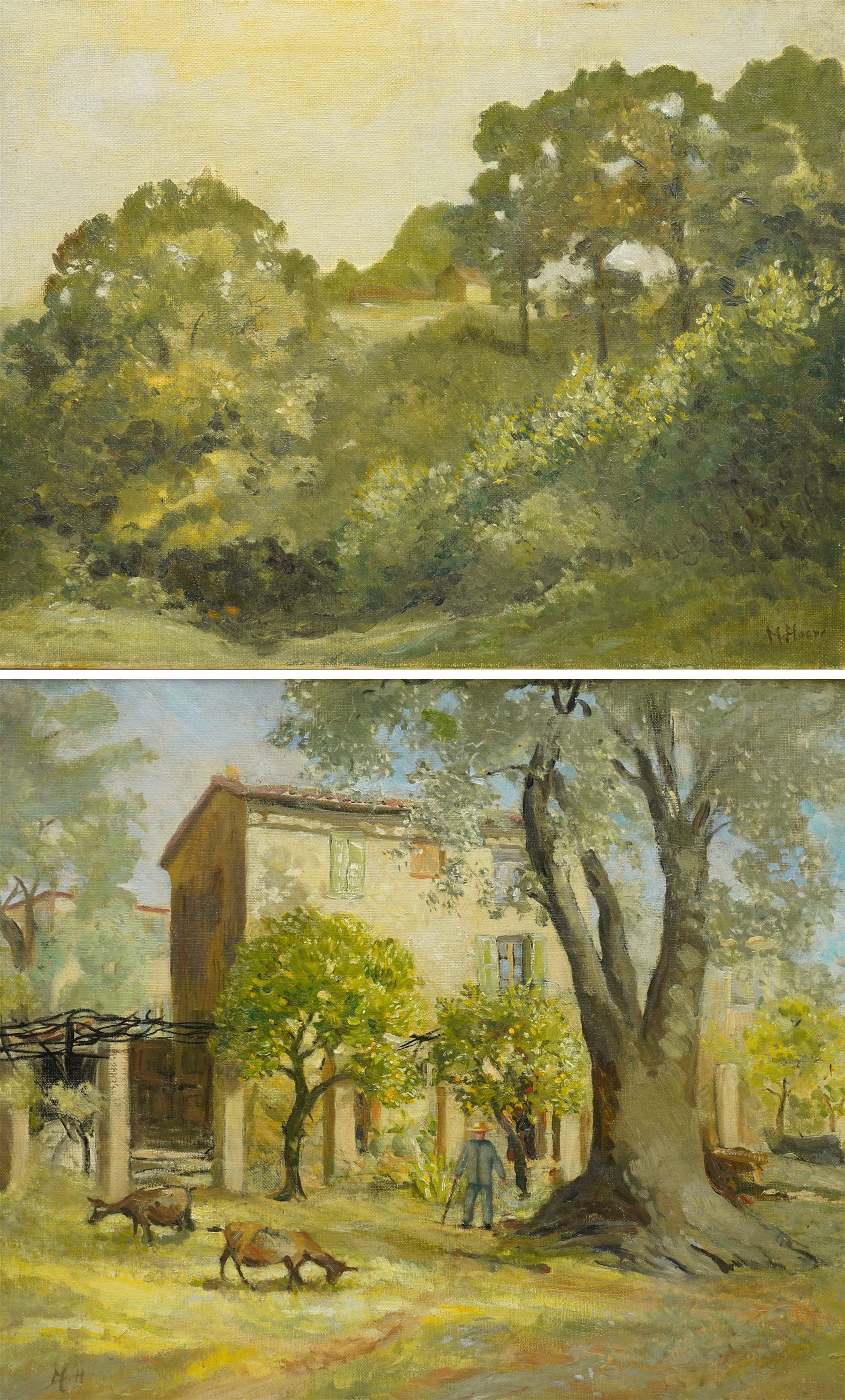 Marjorie Hoare (British 1953): 'House in Provence' and 'The Copse', two oils on canvas signed, inscribed verso max 37cm x 44cm (2)
