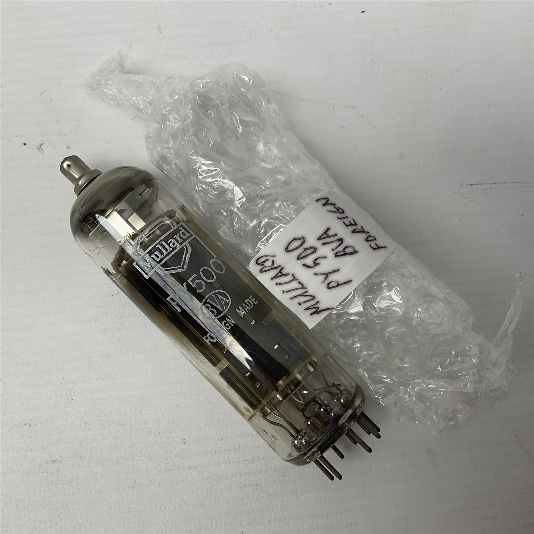 Collection of Mullard thermionic radio valves/vacuum tubes, including PY500, PFL200, EF80, PC88, PCL86, etc approximately 60 as per list, unboxed