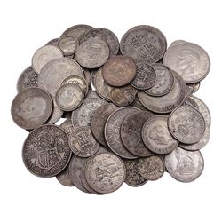 Approximately 445 grams pre 1947 Great British silver coins, including threepence pieces, sixpences, shillings, florins and half crowns 