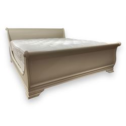 Cream finish Super Kingsize sleigh bed; together with Vispring 'Sublime Superb' mattress complete with divan base