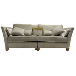Oak Furnitureland - three-piece lounge suite upholstered in grey fabric, large three-seat sofa (W238cm, D106cm), two-seat sofa (W209cm), and snuggler sofa (W129cm)
