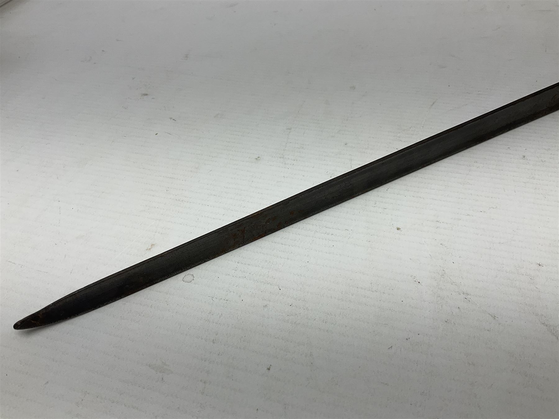 Early 19th century British Brown Bess musket rifle socket bayonet with zigzag fitting stamped D71 and triangular blade stamped 270 L55cm overall; and two other 19th century socket bayonets; no scabbards (3)