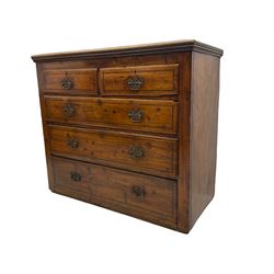 Georgian elm and pine chest, fitted with two short and three long drawers, chequered drawer bandings