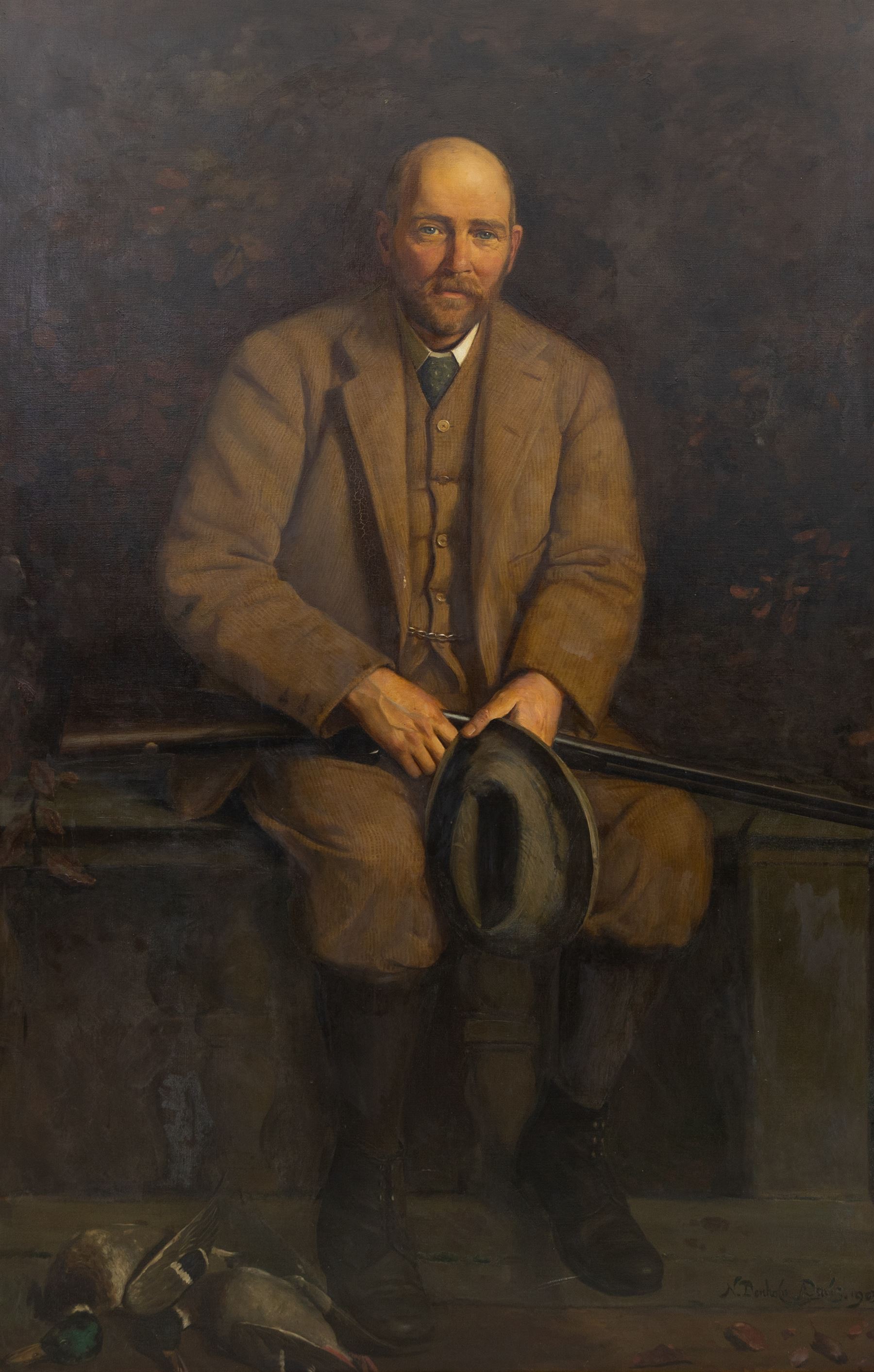 Noel Denholm Davis (British 1876-1950): Portrait of 'Mr J.P. Chaworth Musters' - John Patricius Chaworth Musters (1860-1921) of Annesley Park, oil on canvas signed and dated 1903, titled on plaque 172cm x 111cm