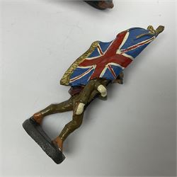 Eight Elastolin British soldiers and wartime figures, including nurse, injured soldier on stretcher, soldier with dog, etc, tallest 11cm