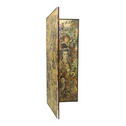 Victorian mahogany framed decoupage two-panel screen