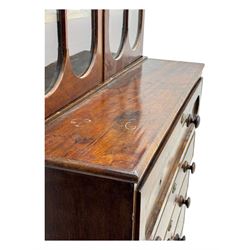 19th century mahogany secretaire bookcase, with dental cornice, two glazed doors above three long graduating drawers