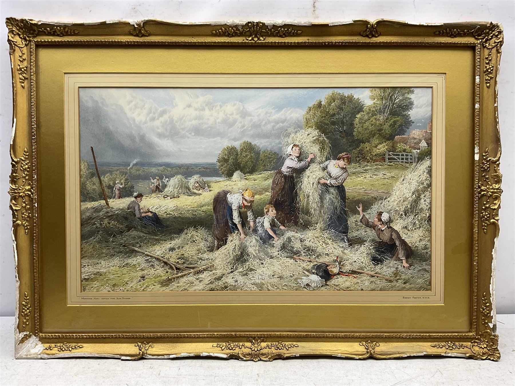 After Myles Birket Foster (British 1825-1899): 'Making Hay while the Sun Shines', early 20th century chromolithograph 35cm x 60cm