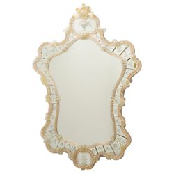 20th century Venetian glass wall mirror, the shaped plate within a mirrored frame applied ...