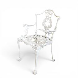 Victorian design cast aluminium circular garden table, and three chairs