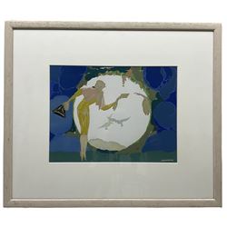 Umberto Brunelleschi (Italian 1879-1949): 'Le Courrier d'Amour', Art Deco pochoir signed pub. c1930s, 27cm x 35cm