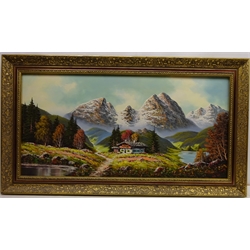  Alpine Scene, 20th century oil on canvas signed by Kentsch 49cm x 99cm   