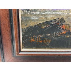 B Hadley? (British 20th century): Stormy Seas, oil on canvas indistinctly signed 50cm x 75cm 
Provenance: with the Penny Hedge Gallery Whitby, label verso