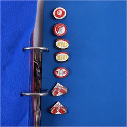 Rugby league enamel badge collection, from clubs including Leeds Rhinos, Lancashire Lynx, Leigh Centurions, London Broncos, Trafford Borough,Toulouse,  Belle Vue Rangers, Carlisle, Nottingham City Outlaws, housed in two folders, (approximately 280)