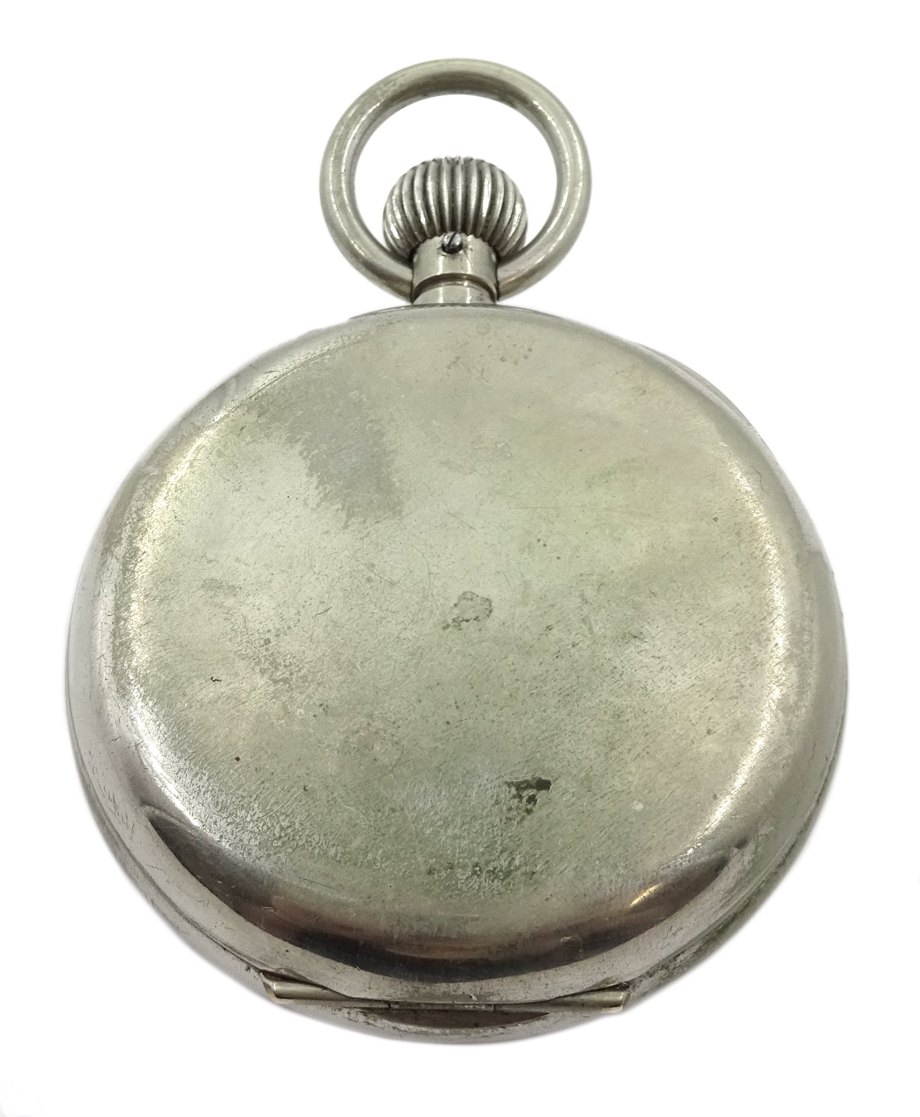Swiss Goliath nickle cased pocket watch, movement stamped 7032, retailed by Hamilton & Inches, Edinburgh, with crocodile effect leather fitted case also by Hamilton & Inches 