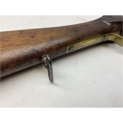 19th century B.S.A. & M. Co .577 Snider action gun, dated 1874, the 79cm barrel with three-groove rifling and two barrel bands, full walnut stock with brass fittings, the butt inscribed 'NZ (broad arrow) 221' and Yatagan side bayonet band, stamped 'Bond & James Birmingham', L124cm