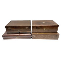 Mahogany cased part canteen of silver plated cutlery and stainless cutlery by Viner & Hall with simulated ivory handles, together with three other boxes