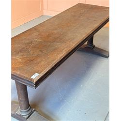 Late 19th century oak refectory table, the rectangular top with chamfered edge above a moulded frieze, raised on columnar supports above splayed base. H81cm, 213cm x 72cm.  - COLLECTION BY APPOINTMENT FROM: The White House, Thirsk Road, Easingwold, York, YO61 3NF - CALL 01723 507111 TO ARRANGE